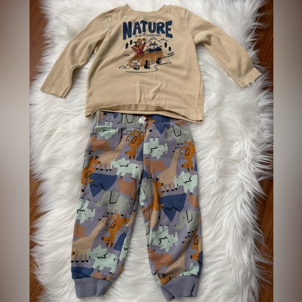 Nature Graphic Beige Top & Patterned Jogger Set